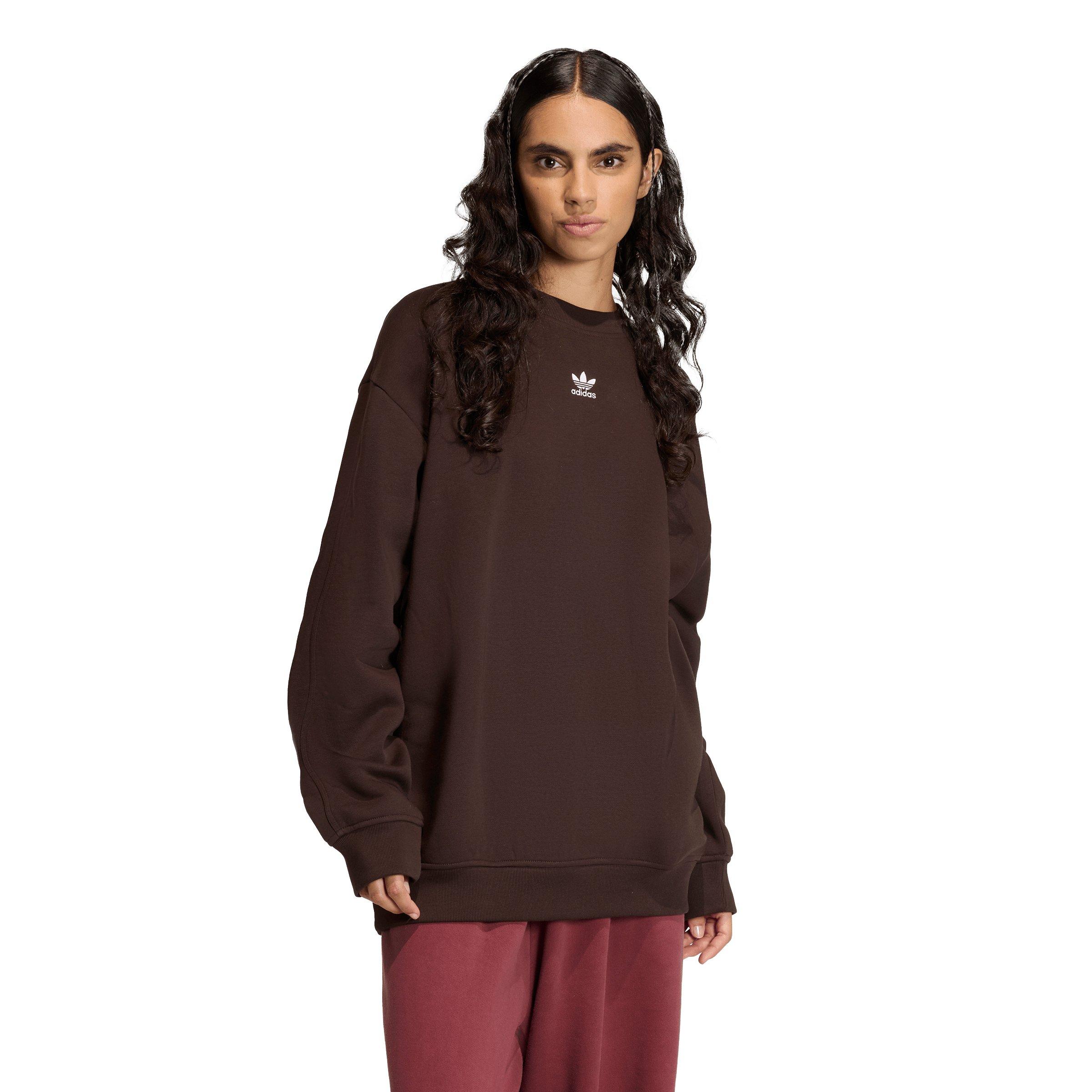 adidas Originals Women's Essentials Fleece Oversized Crewneck Sweatshirt - Brown - BROWN